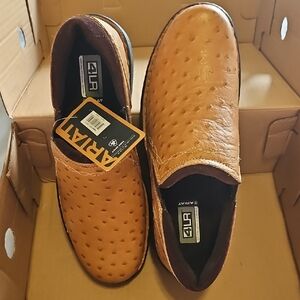 Ariat Tan Ostrich Print Leather Slip-On Western Loafers
